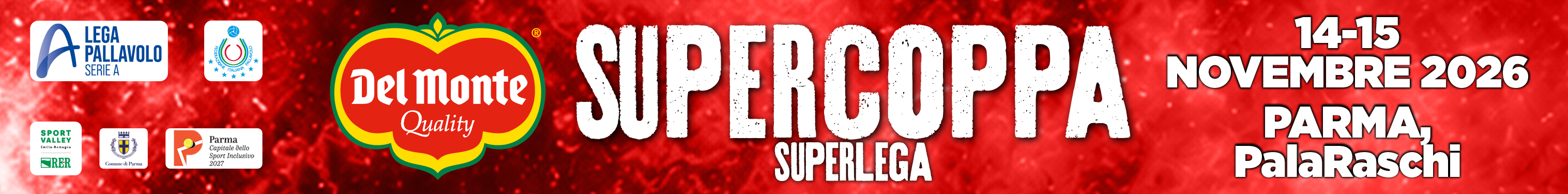 Del Monte Supercoppa SuperLega, 14-15 novembre 2026, Parma, PalaRaschi. Acquista i biglietti.